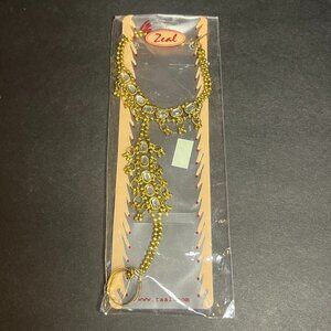 Zeal Gold Tone White Gem Rhinestone Tassel Bracelet + Adjustable Ring Jewelry
